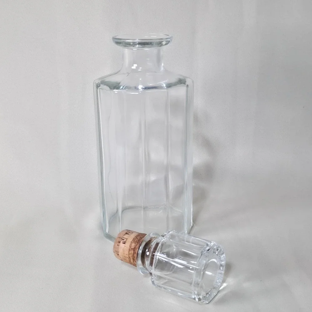 Vintage Bormioli Italy 12-Sided Faceted Dodecagonal Glass Decanter Cork Stopper
